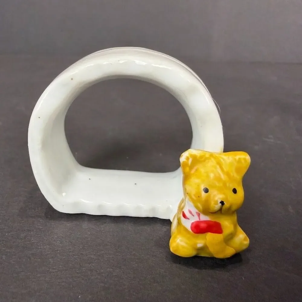 Set of 4 Vintage Ceramic Teddy Bear Napkins Rings, Country, Kitsch, Cozy